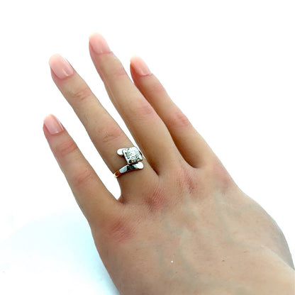 PALI 14K Yellow White Gold Two Tone Round Diamond Bypass Square Engagement Ring