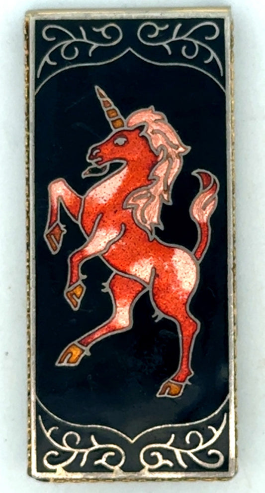 Vintage Silver Tone Metal Black Pink Enamel Unicorn Fairytale Bookmark
