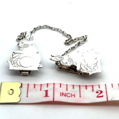 Vintage Webster Co 925 Sterling Silver Etched Bunny Rabbit Sweater Scarf Clips
