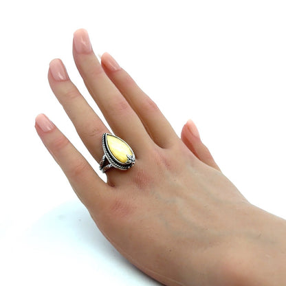 Lori Bonn 925 Sterling Silver Pear Yellow Citrine Solitaire Statement Ring