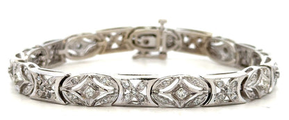 Estate 14K White Gold Diamond X O Cut Out Anniversary Statement Tennis Bracelet