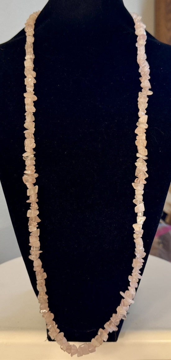 Estate Stone Of Love Pink Rose Quartz Beaded Shard Statement Necklace