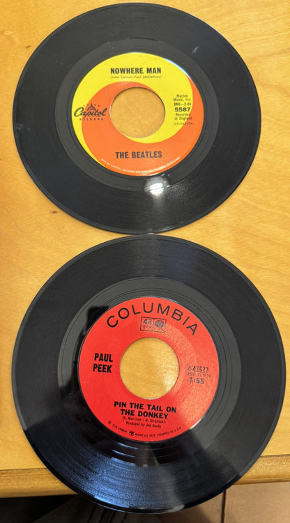 1960's Red Leather RECORDS Book Containing Ten 45 Mixed Artists Vinyl Lot