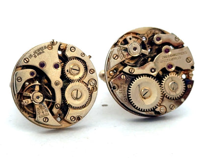 Vintage Designer Dante Gold Tone Inner Watch Movement Round Cufflinks