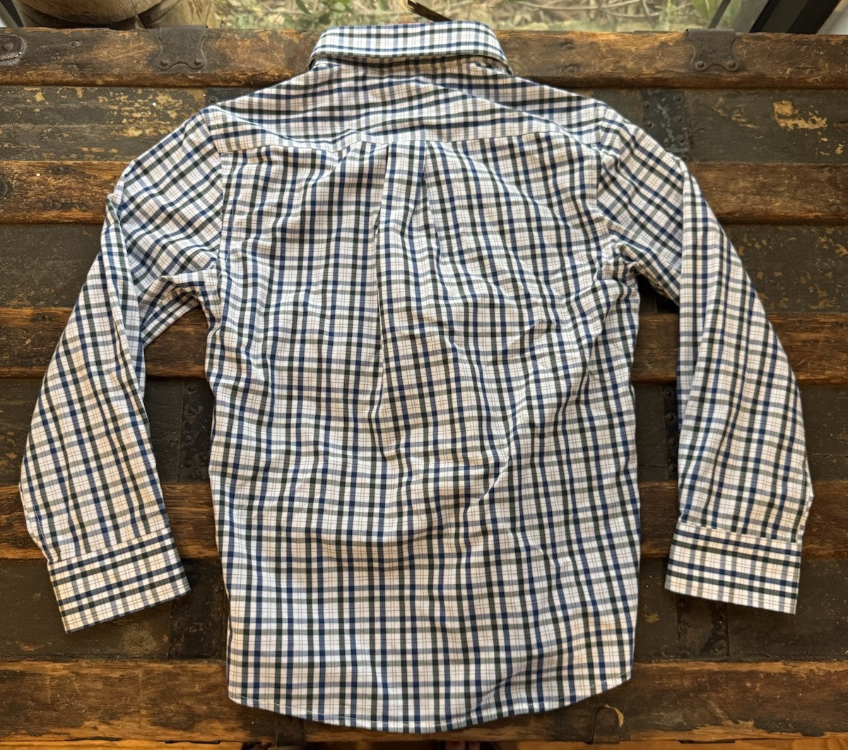 Properly Tied Classic Fit Blue Green Plaid Long Sleeve Boys Button up Shirt 7