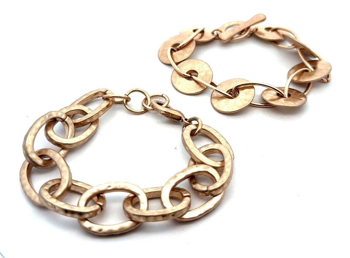 Robert Lee Morris RLM SOHO Gold Tone Lot Of 2 Hammered Link Chain Bracelets