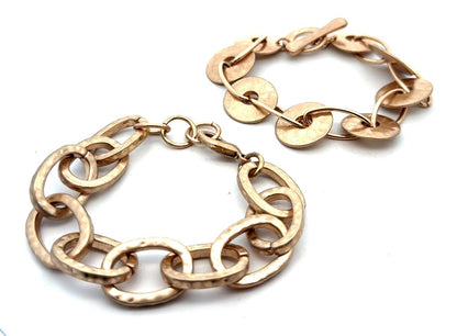 Robert Lee Morris RLM SOHO Gold Tone Lot Of 2 Hammered Link Chain Bracelets