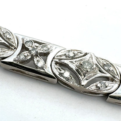 Estate 14K White Gold Diamond X O Cut Out Anniversary Statement Tennis Bracelet