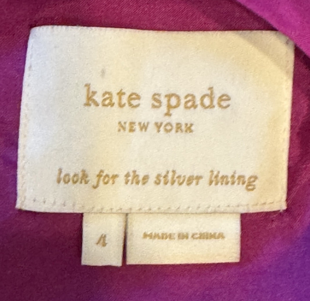 Kate Spade Fuscia 100% Silk Size 4 Structured Front Plunge & Bow Cocktail Dress