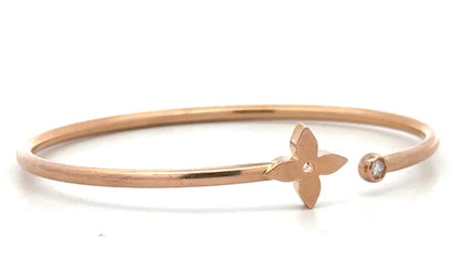 Louis Vuitton 18K Yellow Gold Diamond Flower Open Stackable Bangle Bracelet