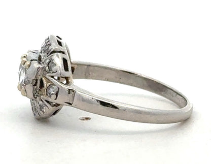 Vintage Platinum Art Deco Round Diamond Duo Engagement Ring