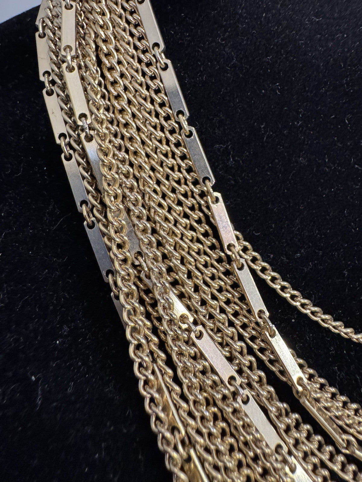 Vintage 1960s Smokey Quartz Gold Toned Multi Strand Layered Necklace