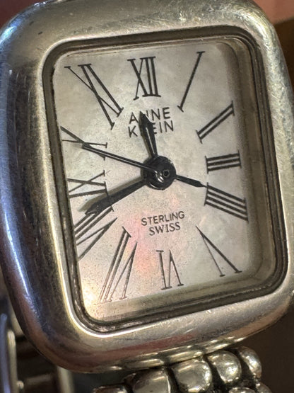 Anne Klein 925 Sterling Silver Mother of Pearl Roman Numerals Cable Watch