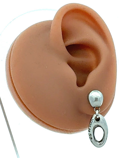 Designer Uno De 50 Silver Plated Modernist Oval Dangle Stud Earrings