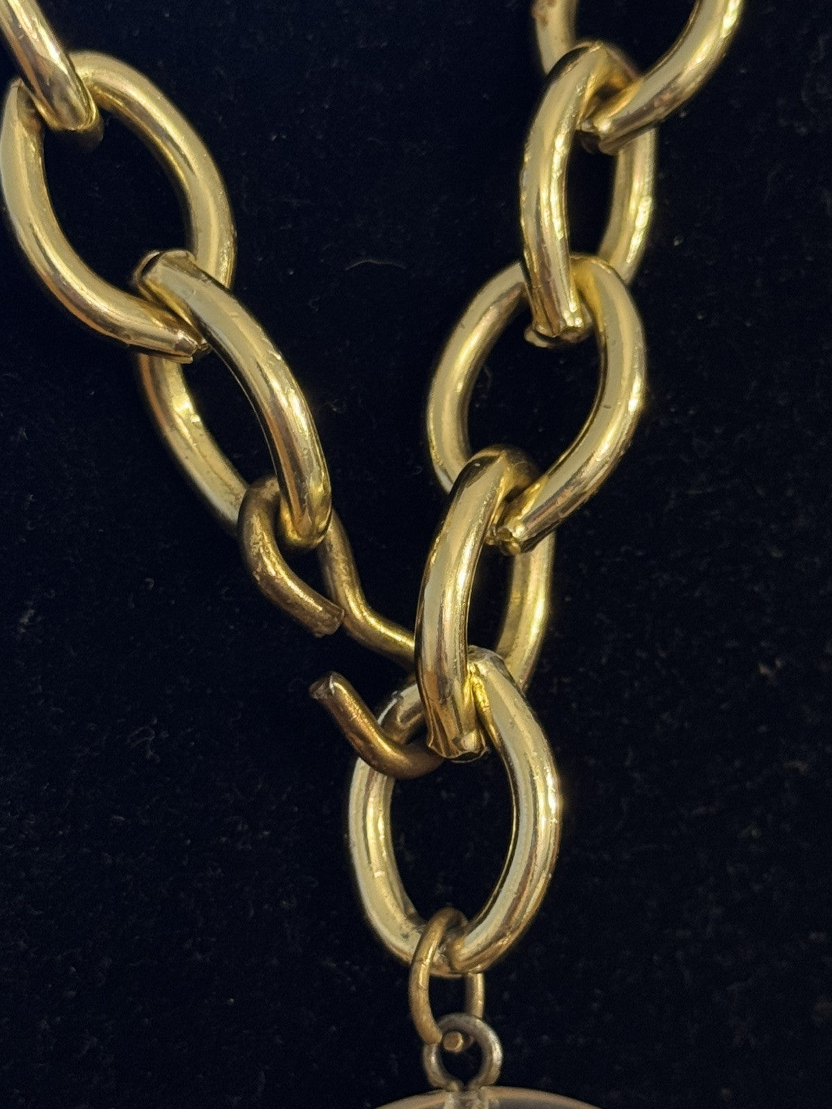 Model Couture Gold Tone Oval Link Lucite Knocker Crystal Ball Statement Necklace