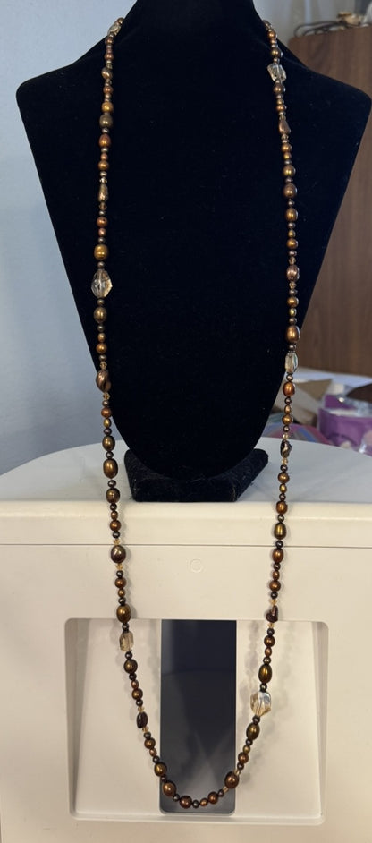 Vintage Bronze Tone Baroque Pearl Crystal Beaded Layering Necklace