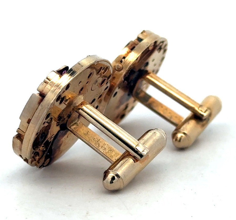 Vintage Designer Dante Gold Tone Inner Watch Movement Round Cufflinks