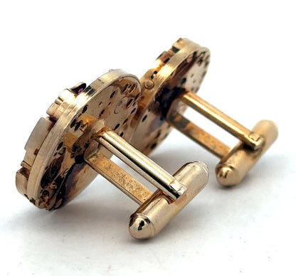 Vintage Designer Dante Gold Tone Inner Watch Movement Round Cufflinks