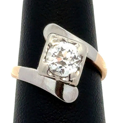 PALI 14K Yellow White Gold Two Tone Round Diamond Bypass Square Engagement Ring
