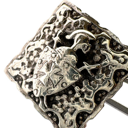 Vintage Embossed Shield 925 Sterling Silver Square Knight Detail Cufflinks