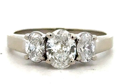 Classic 14k White Gold Oval Diamond Trio Engagement Ring