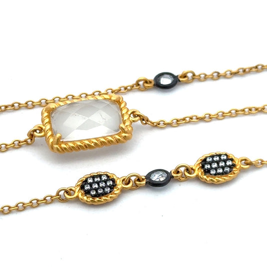 Freida Rothman 14K Gld Plt Sterling Silver MOP Chalcedony CZ Station Necklace