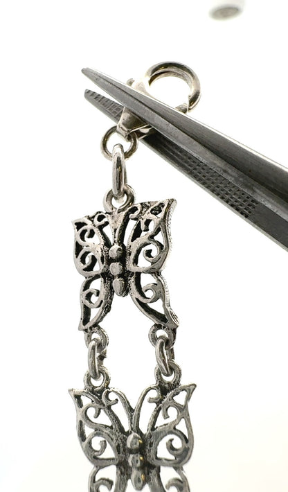 Estate 925 Sterling Silver Filigree Butterfly Station Tennis Bracelet