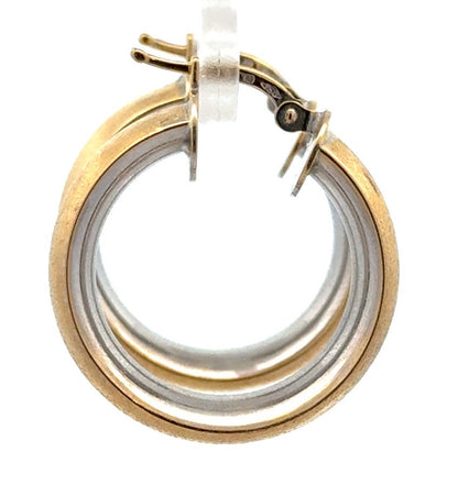 Estate 18K Yellow White Gold Two Tone Inside Out Elegant Hoop Earrings