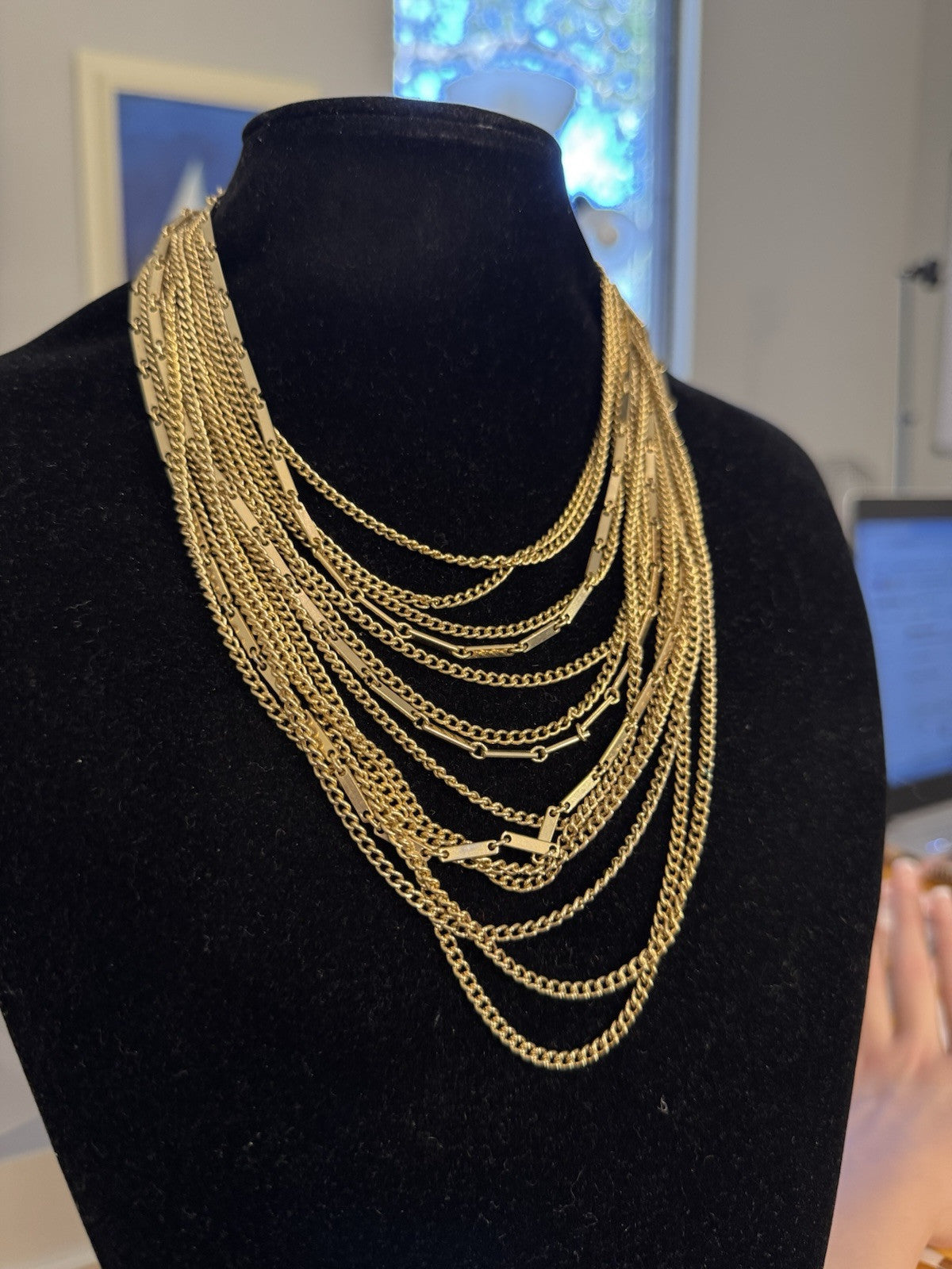 Vintage 1960s Smokey Quartz Gold Toned Multi Strand Layered Necklace