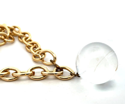 Model Couture Gold Tone Oval Link Lucite Knocker Crystal Ball Statement Necklace