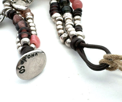 Designer Uno De 50 Agate Glass Metal Charm Beaded Silver Plated Leather Bracelet