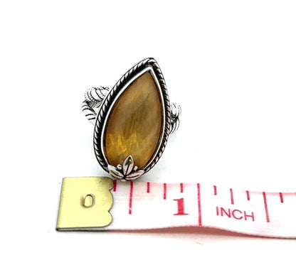 Lori Bonn 925 Sterling Silver Pear Yellow Citrine Solitaire Statement Ring