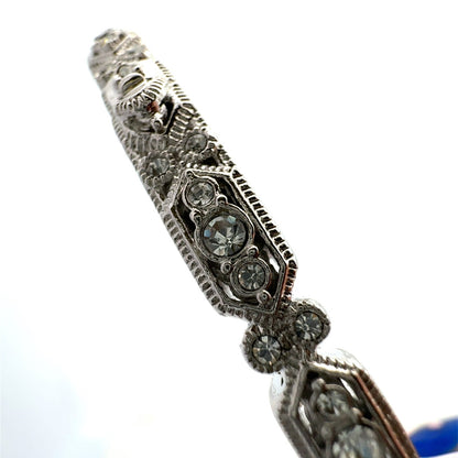 Designer NADRI Silver Toned Sparkling Cubic Zircona CZ Hinged Bangle Bracelet