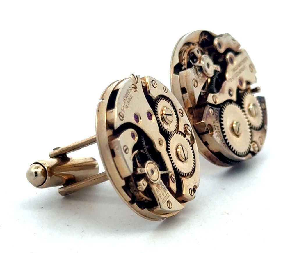 Vintage Designer Dante Gold Tone Inner Watch Movement Round Cufflinks