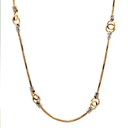Italy 14K Yellow White Gold Two Tone Snake Chain Circle Station Necklace