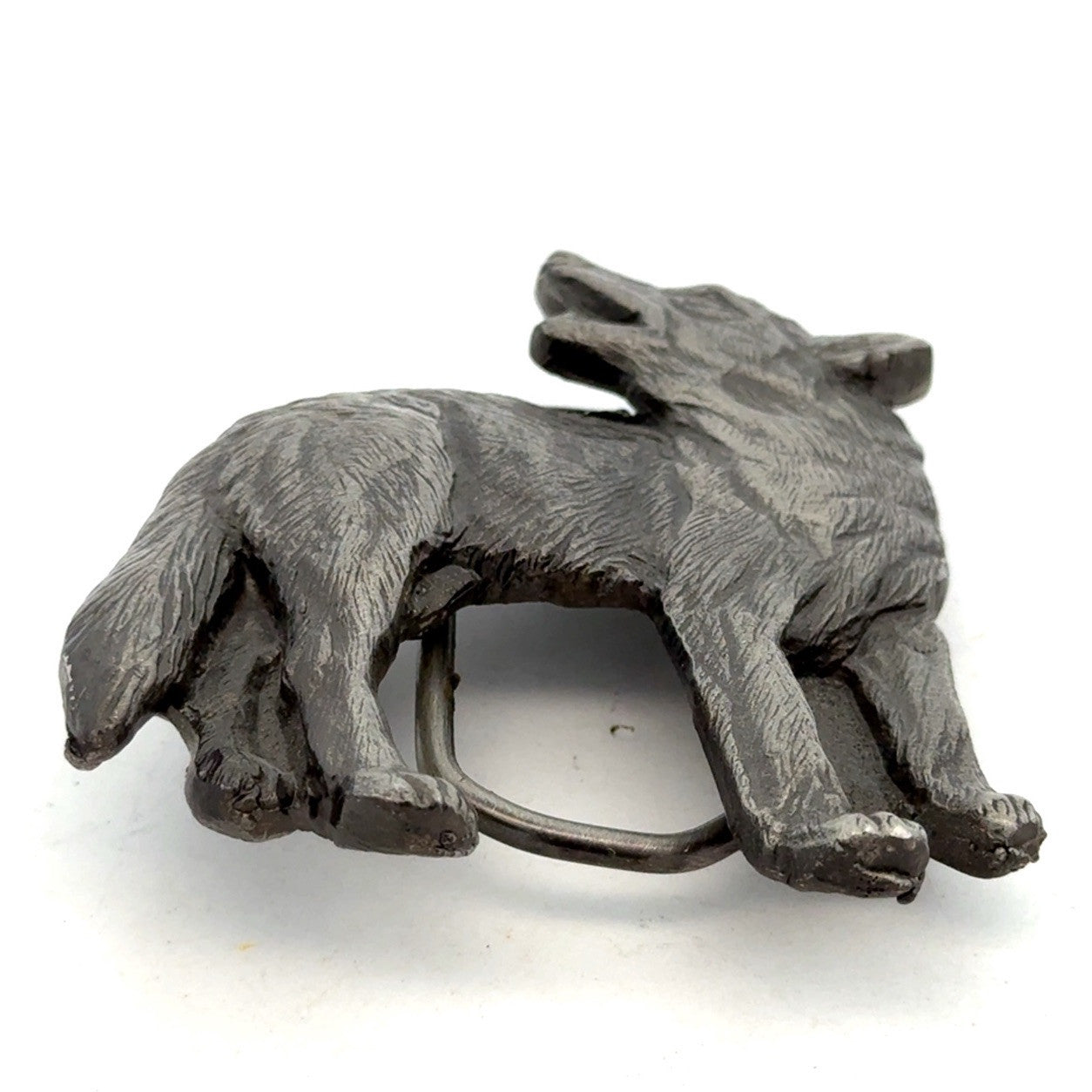 Vintage 1988 The Great American Buckle Co. Pewter Howling Lone Wolf Belt Buckle