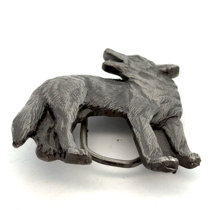 Vintage 1988 The Great American Buckle Co. Pewter Howling Lone Wolf Belt Buckle