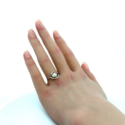 Designer Sterling Silver Pearl Cubic Zirconia Accented Modernist Cocktail Ring