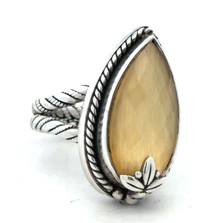 Lori Bonn 925 Sterling Silver Pear Yellow Citrine Solitaire Statement Ring