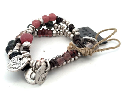 Designer Uno De 50 Agate Glass Metal Charm Beaded Silver Plated Leather Bracelet