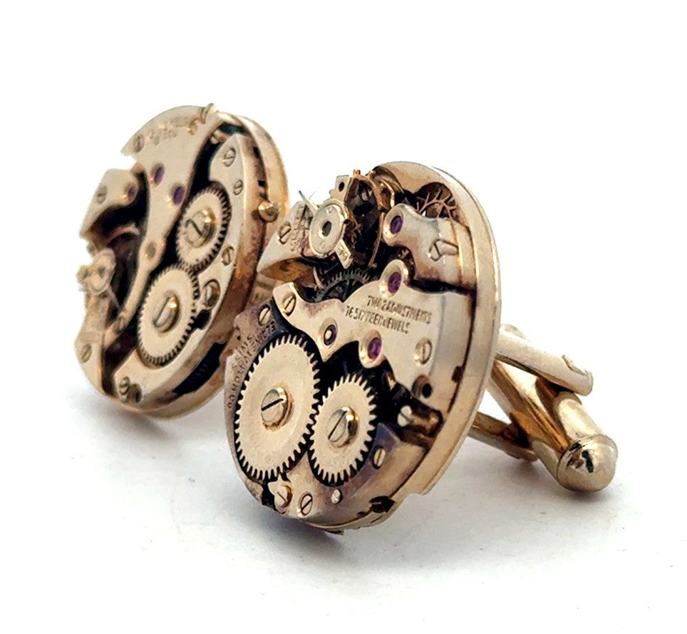 Vintage Designer Dante Gold Tone Inner Watch Movement Round Cufflinks