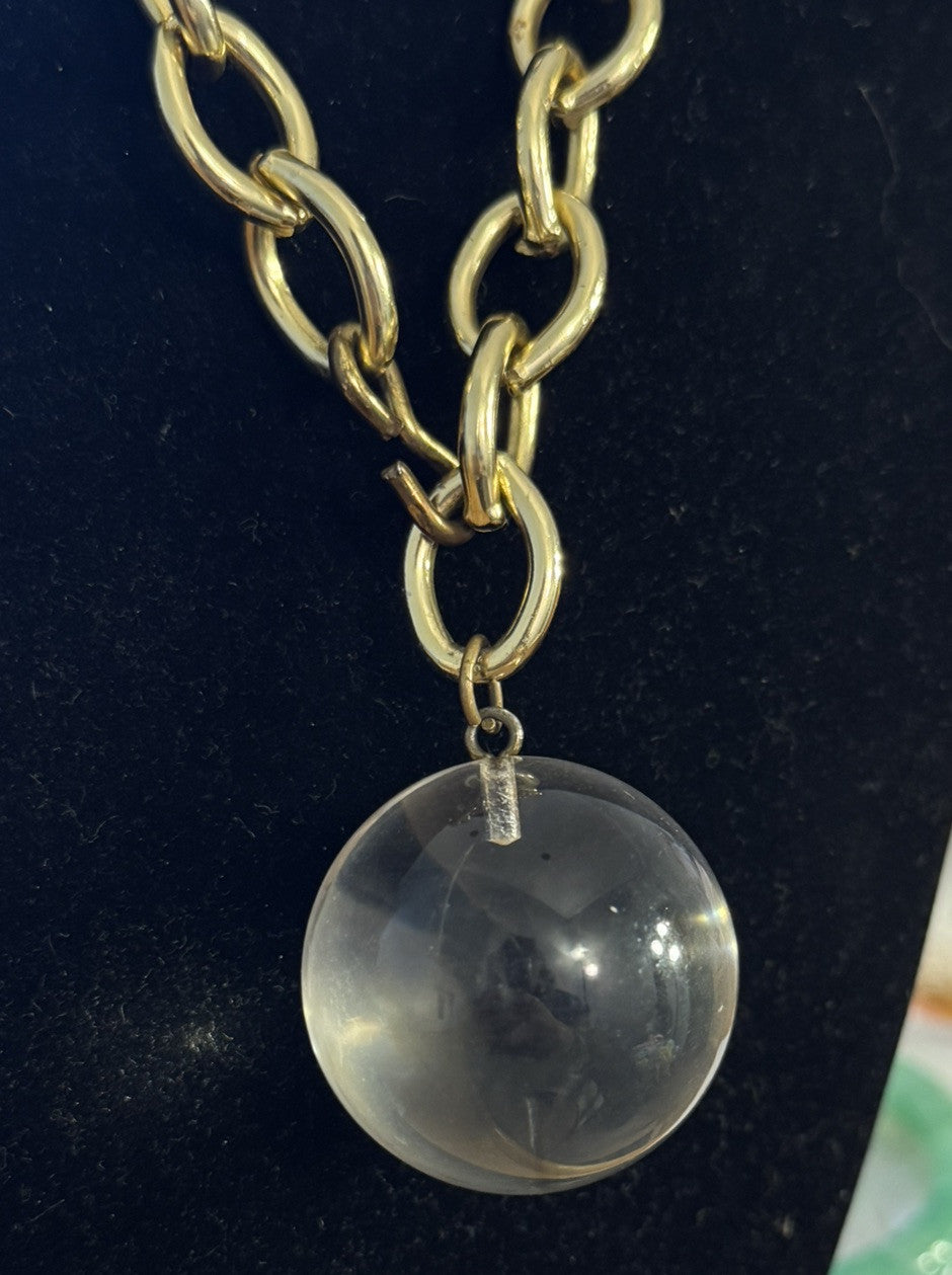 Model Couture Gold Tone Oval Link Lucite Knocker Crystal Ball Statement Necklace