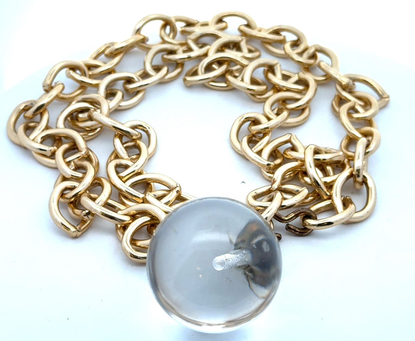 Model Couture Gold Tone Oval Link Lucite Knocker Crystal Ball Statement Necklace