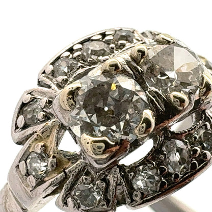 Vintage Platinum Art Deco Round Diamond Duo Engagement Ring