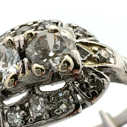Vintage Platinum Art Deco Round Diamond Duo Engagement Ring