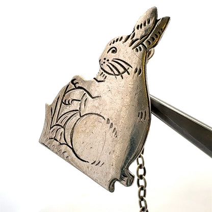 Vintage Webster Co 925 Sterling Silver Etched Bunny Rabbit Sweater Scarf Clips
