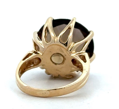 Estate Designer 14K Yellow Gold Round Smoky Topaz Solitaire Statement Ring