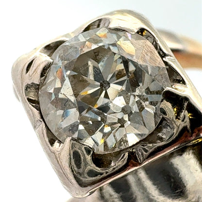 PALI 14K Yellow White Gold Two Tone Round Diamond Bypass Square Engagement Ring