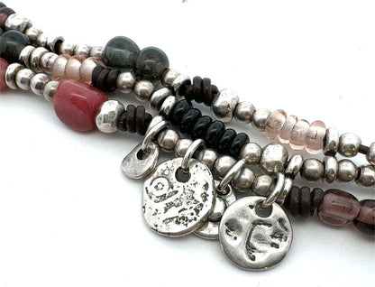 Designer Uno De 50 Agate Glass Metal Charm Beaded Silver Plated Leather Bracelet