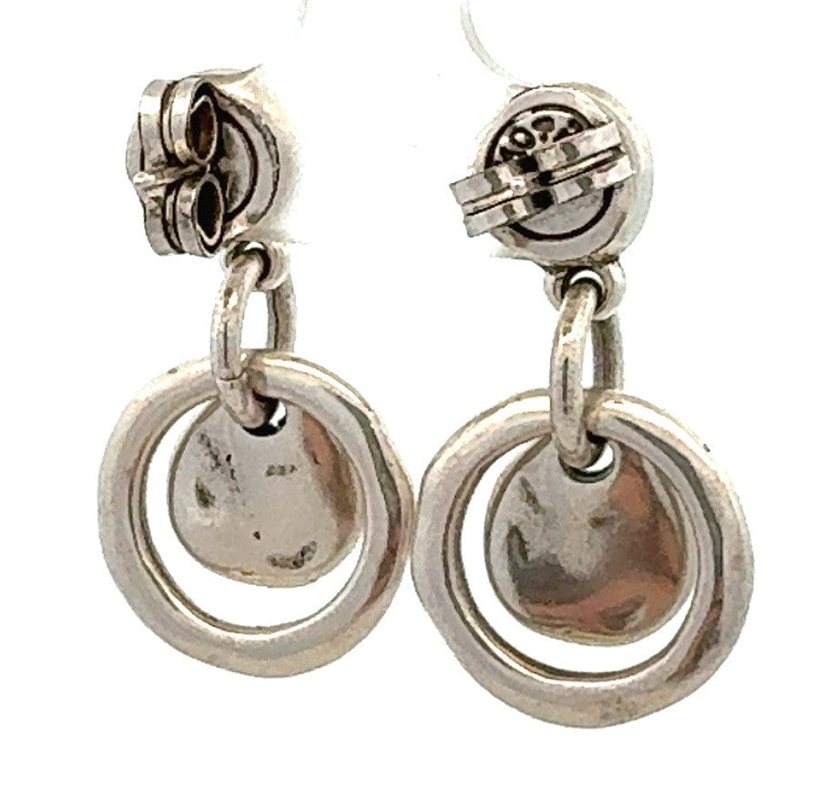 Designer Uno De 50 Silver Plated Hoop and Disc Dangle Stud Earrings